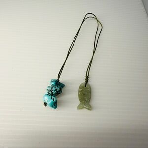 Turquoise and Green Jade Fish Pendant bookmark/ bag charm Handmade